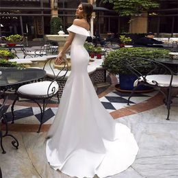 Mermaid Wedding Dress French Style Satin Off Shoulder Mermaid Light Luxury FN8441