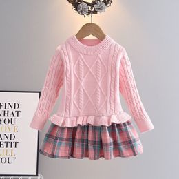 Girl's Dresses Autumn and Winter Long Sleeve Round Neck Girls' Fashionable Dress Beautiful Princess Knitted Sweater 230320