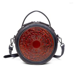 Evening Bags YourSeason Female China Vintage Shoulder Natural Real Cowhide Ladies Genuine Leather Embossed Totem Circular Small Handbag