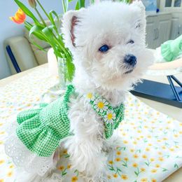 Dog Apparel Pet Clothing Summer Princess Sunflower Halter Dress Thin Bichon Schnauzer Miniature Pinscher Teddy Cat Small DogDog