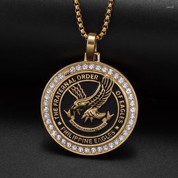 Pendant Necklaces Gold Colour Philippine Eagle Necklace For Men Hip Hop Rapper Jewellery Round Medal Birthday Gift
