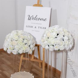 Big 50/40Cm White Rose Hydrangea Artificial Flower Ball Wedding Table Flower Centrepiece Deco Road Lead Floral Party Stage Props