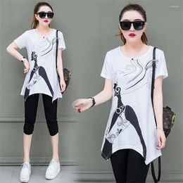 Women's Tracksuits Casual Two-piece Women's Summer Black Print Short-sleeved Top And Pants Sporty Suit M-5XL