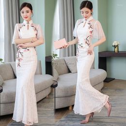 Ethnic Clothing 2023 Chinese Style Vintage Embroidery Improved Qipao Stitching Design Elegant Sexy Dress Party Wedding Cheongsam Women