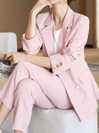 Women's Suits Blazers Women's Spring Autumn Elegant Blazer Pant Suits Office Ladies Casual Business 2 Piece Set Female Fashion Workwear Trousers Suit 230320