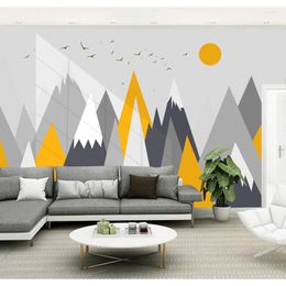 Wallpapers Bacaz Yellow Geometry Abstract Wallpaper Sun Birds Mountain Mural For Bedroom Sofa Background 3d Wall Cartoon Paper