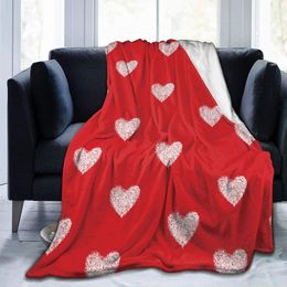 Blankets Happy Valentine Day Heart Red Soft Throw Blanket Lightweight Warm Flannel Fleece Blanket for Couch Bed Sofa Travel Camping 230320