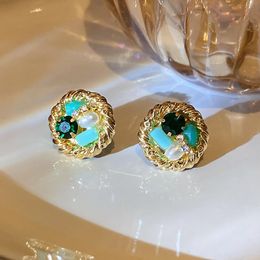 Dangle Earrings & Chandelier Fashion Vintage Round Green Crystal Stud For Women Girls Cute Pearl Jewellery