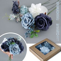 Luxury Imitation Flower Gift Box Valentine's Day Birthday Gift Flower Box flower Head with Rod Home Wedding Bouquet Decoration