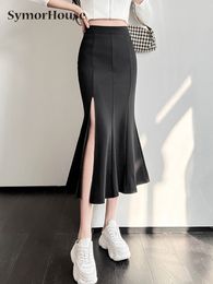 Skirts The Four Seaso Midi Mermaid Skirt Women Vintage Elegant Street High Waist Sexy Side Split Long Fashion Faldas OL Clothing 230317