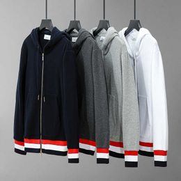 Hoodies Autumn winter new waffle men's sweater TB trendy Stripe Men's and women's couple zipper Hoodie Jacket