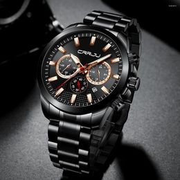 Wristwatches CRRJU Men Watch Luxury Multifunction Chronograph 24 Hours Display Wristwatch Casual Waterproof Calendar Full Steel