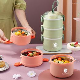 Dinnerware Sets Cute Multi-Layer Round Lunch Box Stainless Steel Microwavable Bento Storage Portable Containers Kitchen Tableware