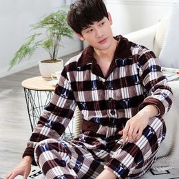 Men's Sleepwear Warm Plaid Pajamas Set Man Thick Sleepwear For Men Soft Comfortable Pyjama Women's Flannel Fashion Homewear Clothes Plus Size 230320