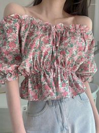 Women's Blouses IYunDo Ladies Shirts Plaid Blouse Slash Neck Puff Sleeves Loose Women Crop Tops Korean Fashion Summer Female Clothes