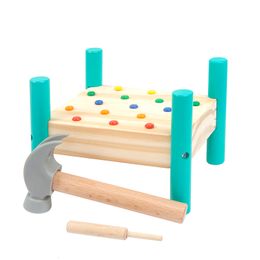 Tools Workshop Montessori Wood Children Colourful Knock Nails Tool Toy Hammer Hitting Plastic Nail Educational Toys for Boy Early Learning Gift 230320