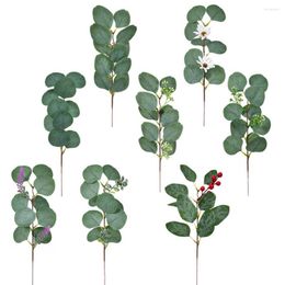 Decorative Flowers 1pc Artificial Eucalyptus Leaves Stems Branches Plants For Floral Bridal Bouquets Wedding Holiday Greenery Decor
