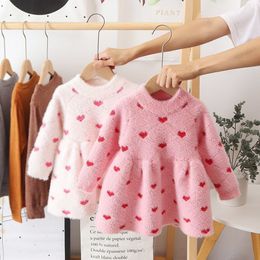 Girl's Dresses Girls Winter Imitation Mink Fleece Sweater Princess Dress Baby Knit Sweater Baby Winter Foreign Style Hedging Dress 230320