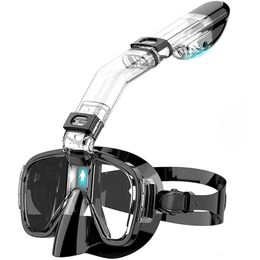 Diving Masks Snorkel Mask Foldable Diving Mask Set With Dry Top System And Camera Mount AntiFog Professional Snorkelling Gear 230320