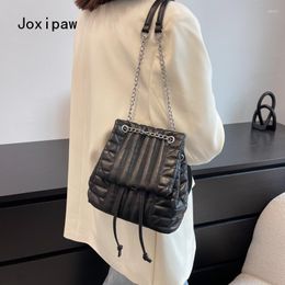 Evening Bags 2023 Soft Pu Leather Shoulder Bag For Women Korean Vintage Solid Drawstring Crossbody Fashion Multifunctional Female
