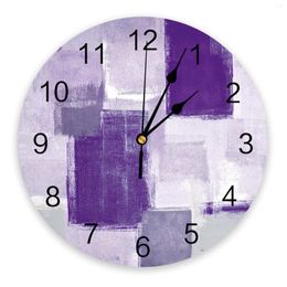 Wall Clocks Purple Paint Square Graffiti Abstract Texture Silent Home Cafe Office Decor For Kitchen Large Clock