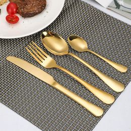 Flatware Sets 24pcs Stainless Steel Dinnerware Set Home El Tableware Knives Fork Spoon Rack Cutlery Gold/Silver