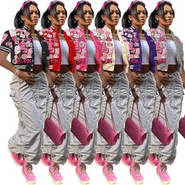 2024 Designer brand Baseball Uniform Jackets Summer Women Short Sleeve Coat Casual Patchwork Romber Jacket Fashion Embroidery Print Outerwear Wholesale 9517-1