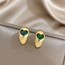 Hoop Earrings Flashbuy Trendy Inlaid Green Zircon Heart For Women Stylish Texture Metal Gold Color Accessories