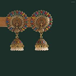 Dangle Earrings Ethnic Big Round Peacock Antique Jhumka Women Vintage Bohemian Retro Pearl Tassel Bell Tibetan 2023