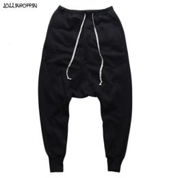 Mens Pants Men Black Harem Jogger Pants High Street Drop Crotch Sweatpants Elastic Waist Hip Hop Low Crotch Joggers Flap Pockets 230320