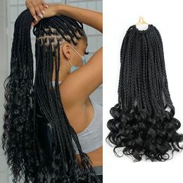 14 18 24 Inch Box Braids Crochet Hair With Curly End Kanekalon Pre-looped Curly End Attachment Hair Extensions