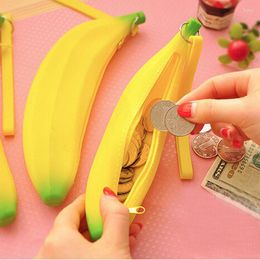 Creative Portable Pencil Case Silicone Banana Pouch Coin Key Wallet Storage Bag Stationery Supplies