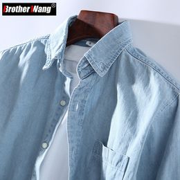 Men's Casual Shirts 3 Colours Men's Casual Denim Shirt Fashion Casual Cotton Slim Fit Cowboy Long Sleeve Shirt Male Brand Clothes 230320