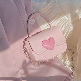 Evening Bags Pink Heart Girly Small Square Shoulder Bag Fashion Love Women Tote Purse Handbags Female Chain Top Handle Messenger Gift 230320
