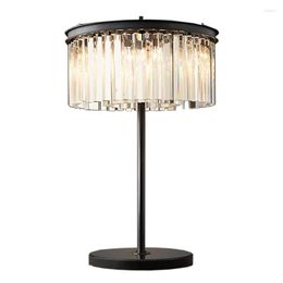 Table Lamps American Country Transparent Crystal Black Living Room Bedroom Bedside Decorated Iron Retro Lights Lighting