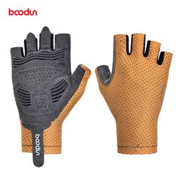 Cycling Gloves BOODUN 5 Colours Men Women Cycling Gloves Breathable Anti-shock Summer Sport Half Finger Road Bike Gloves Bicycle Racing Gloves 230317