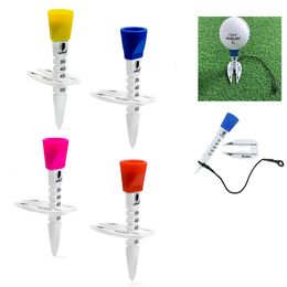 Golf Tees 4PCS 85mm Golf Double Tee Step Down Golf Tees Plastic Prevent Loss Rope Golf Divot Tool 4 Colour Golf Ball Holder Accessories 230317