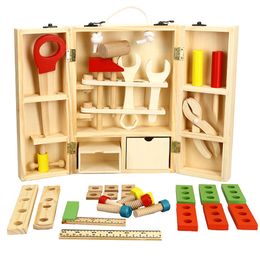 Tools Workshop DIY Portable Wooden Games Learning Educational Toy Screw Assembly Garden Engineering Maintenance Toys For Children Boy 230320