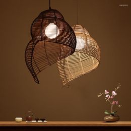 Pendant Lamps Pastoral Style Conch Rattan Lamp Vintage Lights Dining Room Decor Lighting Fixtures Cafe Restaurant Suspension Luminaire