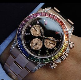 Mechanical Mens Rolx Luxury Watches 116595 116598 Automatic movement Men Diamond Rainbow Crystal Chronograph present gift diamond steel wristwatch X