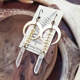 Dangle Earrings Cute Crescent Moon Raw Quartz Crystal Natural Stone Hippie Boho Witchy Gift For Women Fashion Jewelry