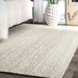 Carpets White Rug Handmade Natural Jute Braided Runner Rustic Look Area For Living Room