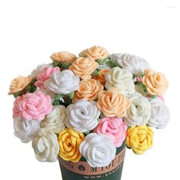 Decorative Flowers 5PCS Wedding Bouquet Roses DIY Hand Knitting Flower Simulation Artificial Wool Colourful Rose