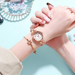 Wristwatches Luxury Bracelet Watch Rose Gold Women Watches Dial Inlaid With Stainless Steel Ladies Clock Relogio Feminino Reloj Mu