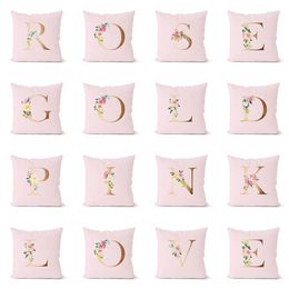 Pillow Rose Gold Pink English Alphabet Cover Floral Letters Pillowcase Livingroom Sofa Couch Bed Decorative Pillows