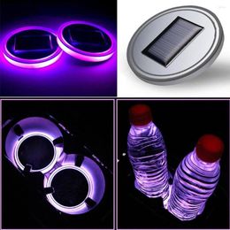 Table Mats 2pc Car LED Light Cup Holder Bottom Mat Water Drinking Pad Automotive Interior Atmosphere Lights Lamp Solar Energy