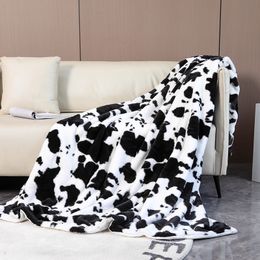 Blankets Cow Print Throw Blanket Fashion Heart Pattern Rabbit Shaggy Fuzzy Fur Thick Soft Warm Blankets for Bed Sofa Cover Kids Adults 230320