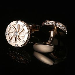 Cuff Links Round Wheel Shaped Belt Drill Men's Cufflinks French Sleeve Nails Real Gold Plated Rose Copper Luxury Jewellery 230320