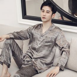 Men's Sleepwear Night Pajamas for Men Satin Pyjama Set Silk ASleeping Suit Autumn Spring Homewear Clothes Printed Longe Pants Nightgown XXXL XXL 230320