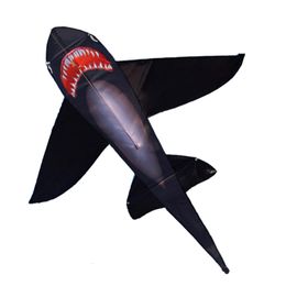 Kite Accessories Strong Black Shark kite With Long Colorful TailHuge Beginner Kites for Kids And Adults Come String Handle 230320